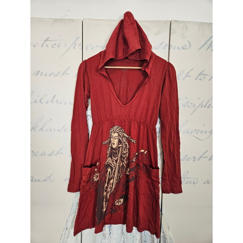 Key Closet Red Graphic Hooded Mini Dress Long Sleeve Medusa Motorcycle L